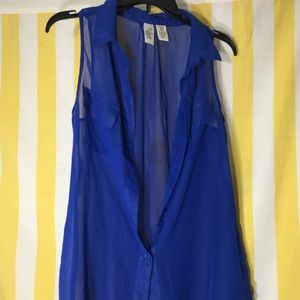 Blue Shear Sleeveless Button Up